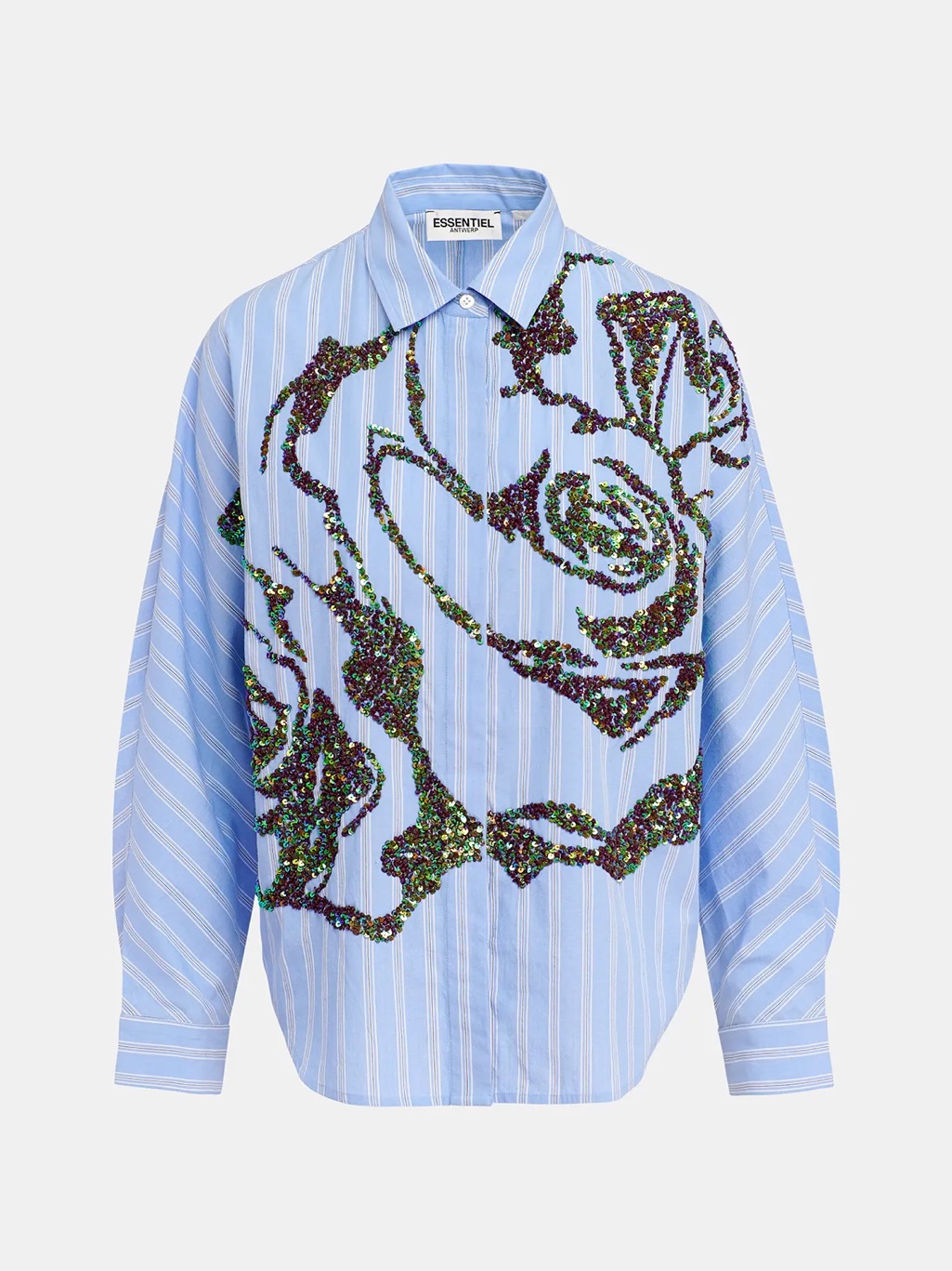 Essential Antwerp Blue And White Striped Cotton Shirt With Sequin Embroideries